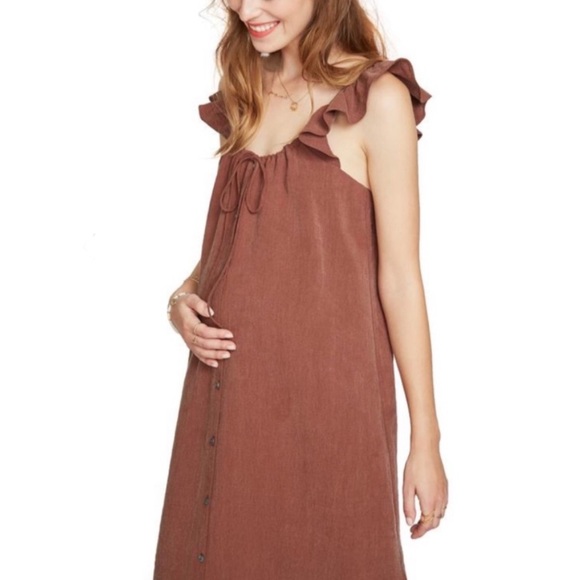 HATCH The Jenna Maternity Linen Blend Dress in Anise - Picture 3 of 11